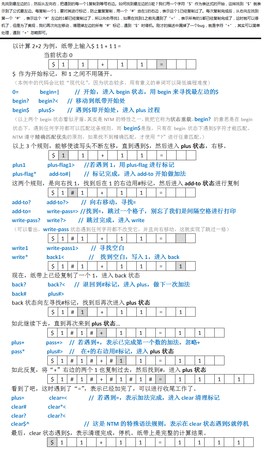 图6 NTM两数加法的示例